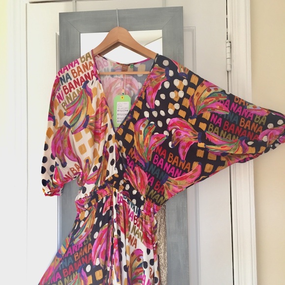 FARM Rio Half and Half Bananatic Print Maxi Dress Tropical Dopamine Dressing - Picture 13 of 16